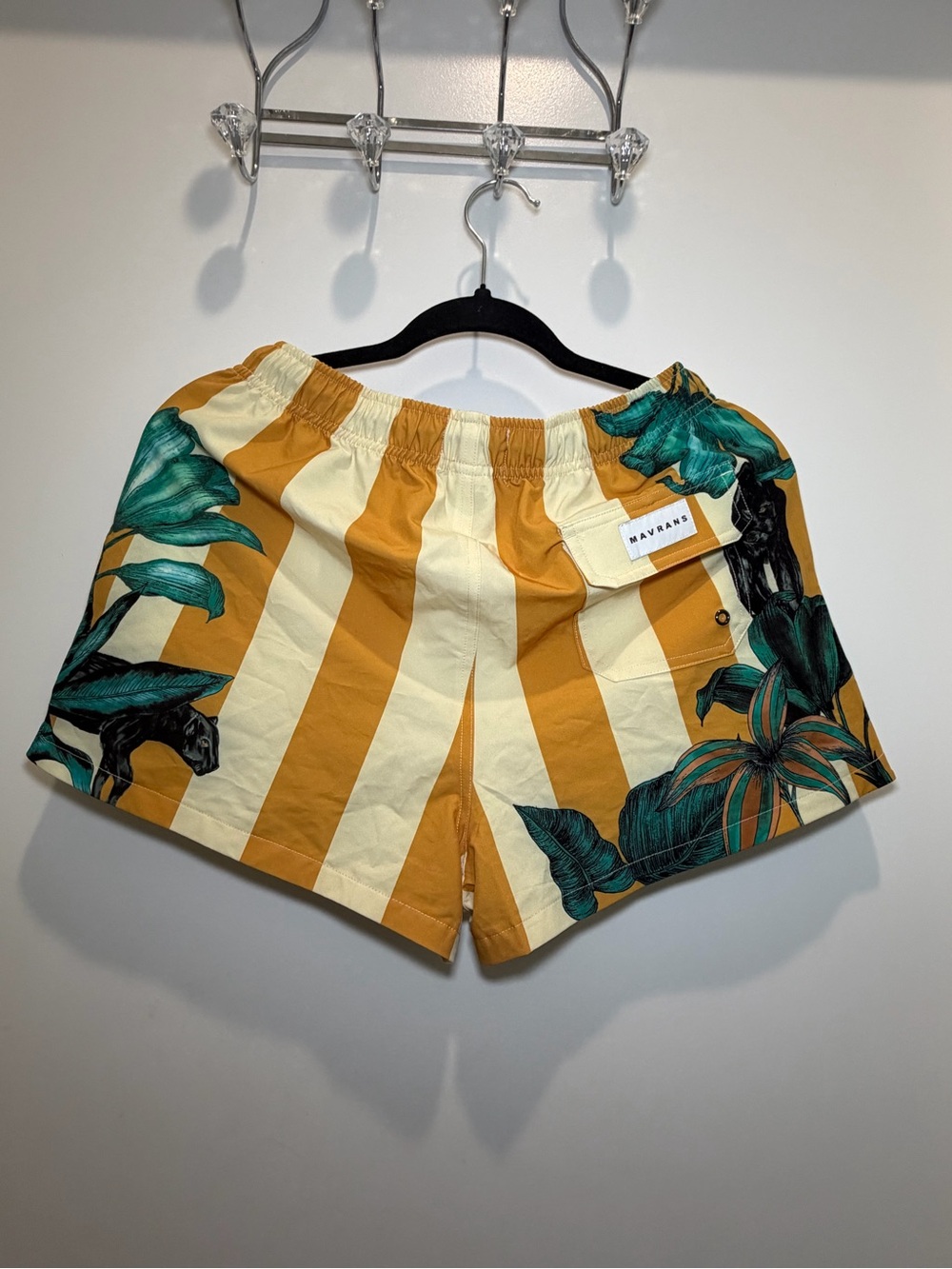 Women's Yellow Stripe Tropical Swim Shorts - Picture 3 of 4